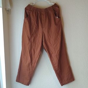 American weekend orange elastic taper pants linen